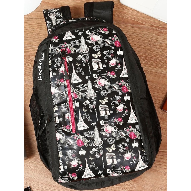 Kosher Unisex Black Printed Graphic Backpack