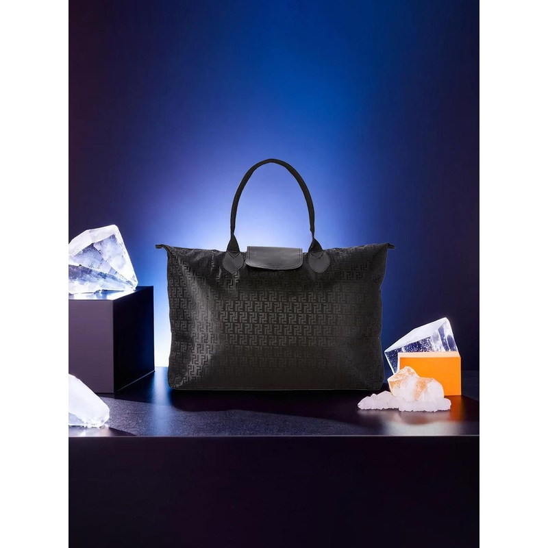 Kuber Industries Black Textured Oversized Shopper Tote Bag