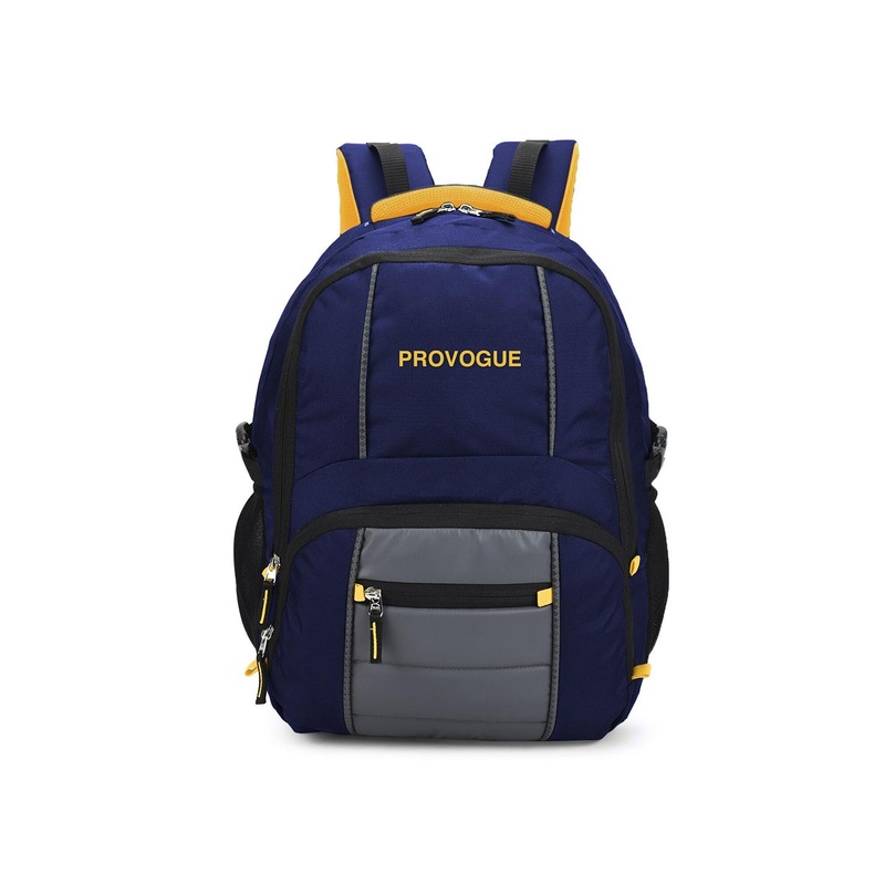 Provogue Unisex Navy Blue & Yellow Brand Logo Backpack with Reflective Strip 35 L