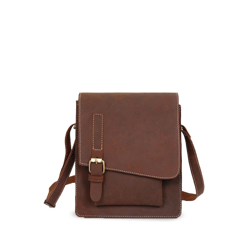 CORDS CRAFT Men Solid Structured Leather Sling Bag