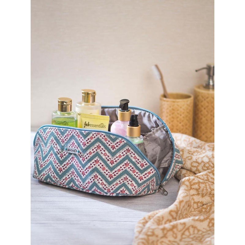 Fabindia Unisex Cotton Floral Printed Structured Toiletery Bag