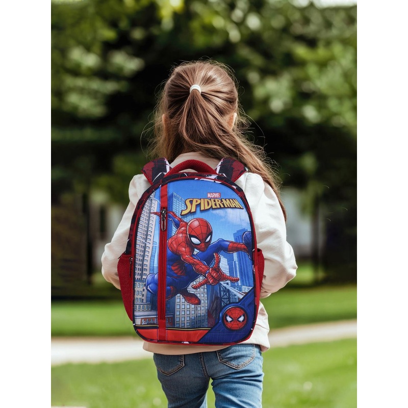 Kuber Industries Spiderman Printed 4 Compartment Kids School Travel Bags Backpack