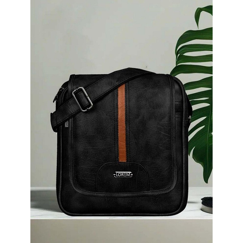 LOREM Men Black Casual Faux Leather Cross Body Sling Bag