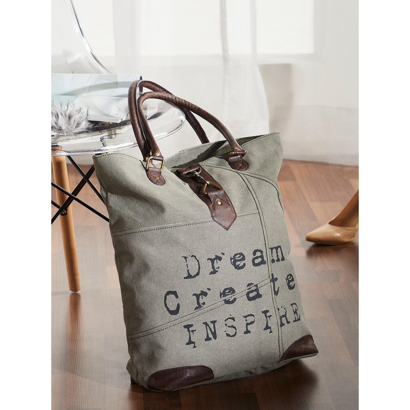 Mona B Grey Printed Upcycled Canvas Tote Bag