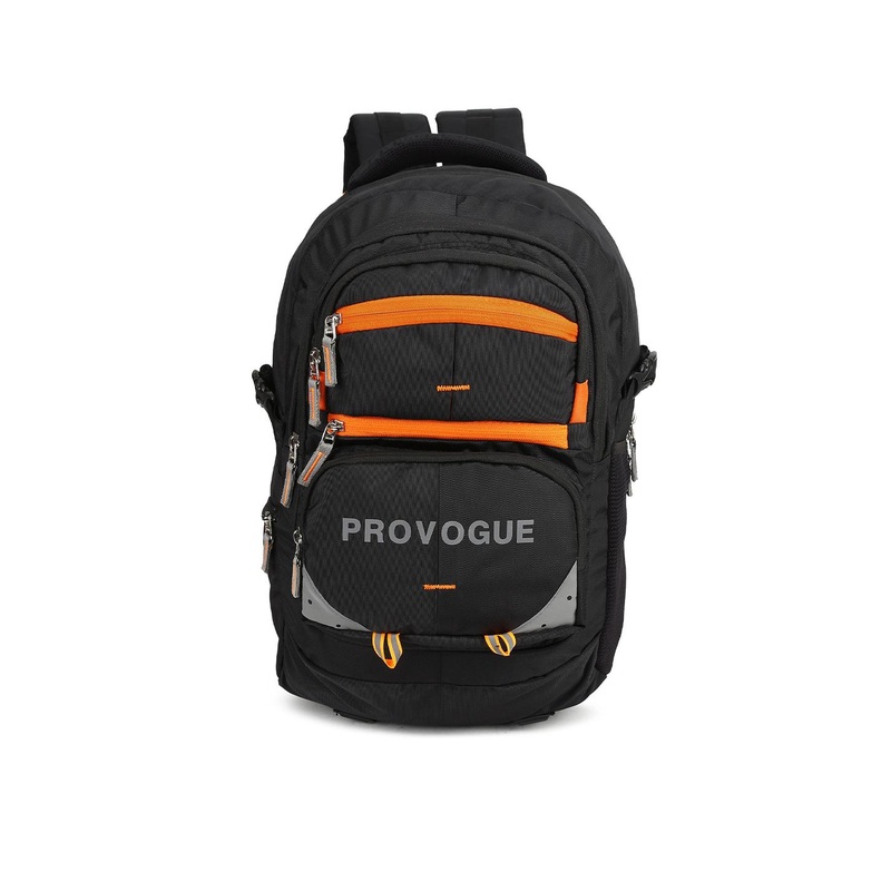 Provogue Unisex Black & Orange Colourblocked Backpack with Reflective Strip 30 L