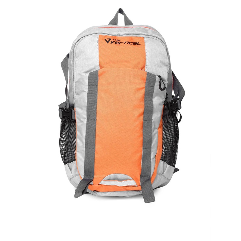THe VerTicaL Unisex Grey & Orange Colourblocked Laptop Backpack