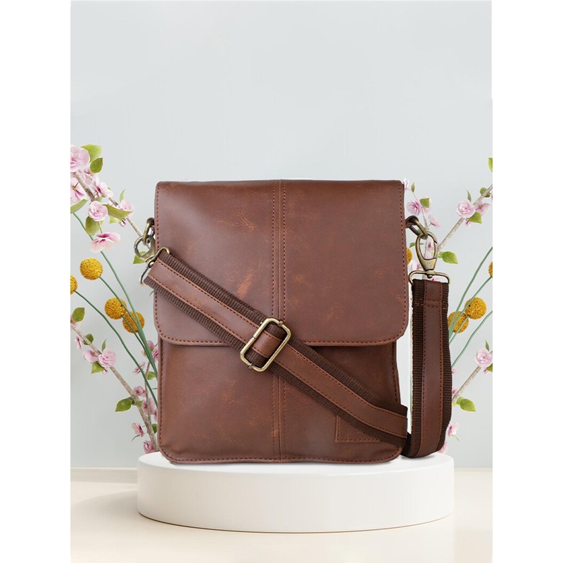 yelloe Men Tan Structured Messenger Bag