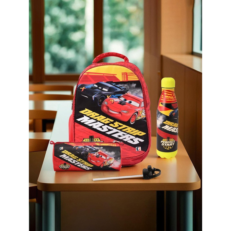 YK Unisex Set Of 3 Disney Graphic Printed Backpack With Pouch & Water Bottle