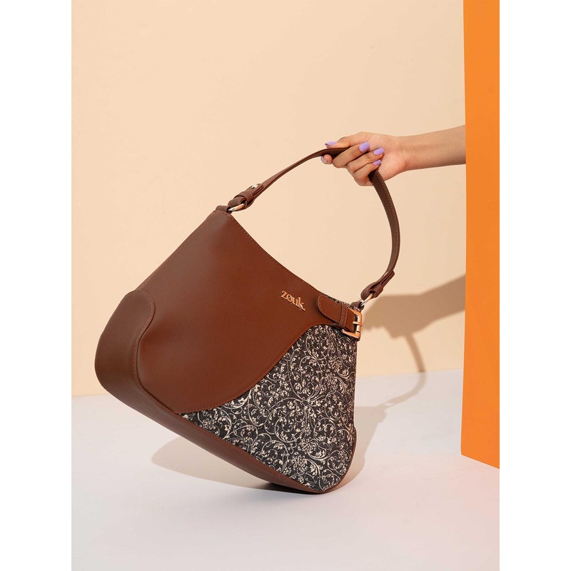 Alt by Zouk  Lattice Lace Floral Printed Leather Structured Handheld Bag