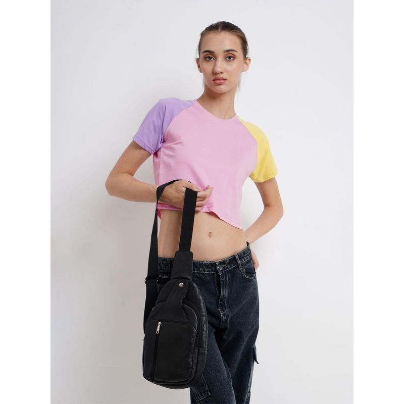 CIMONI Unisex Leather Crossbody Backpack with Reflective Strip