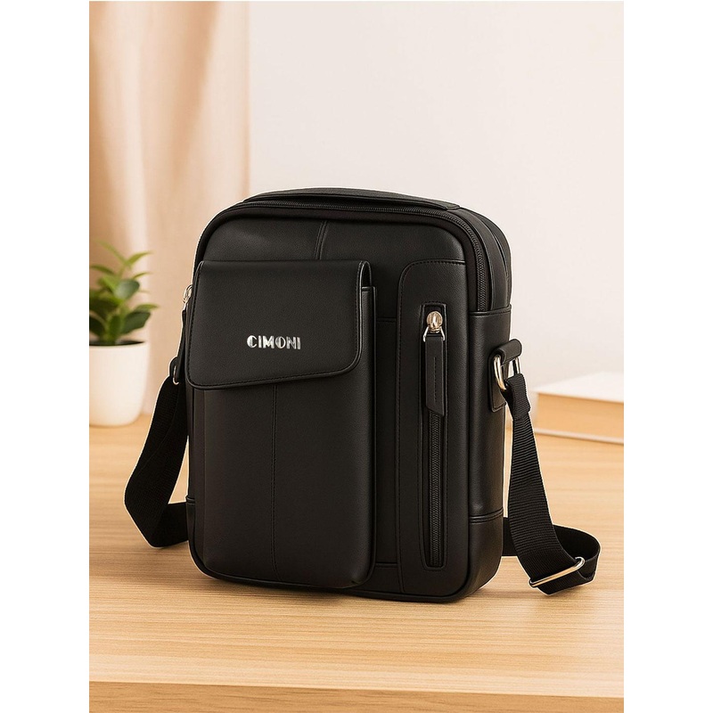 CIMONI Unisex Solid Leather Messenger Bag
