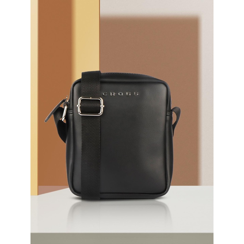 Cross Men Black Solid PU Structured Sling Bag