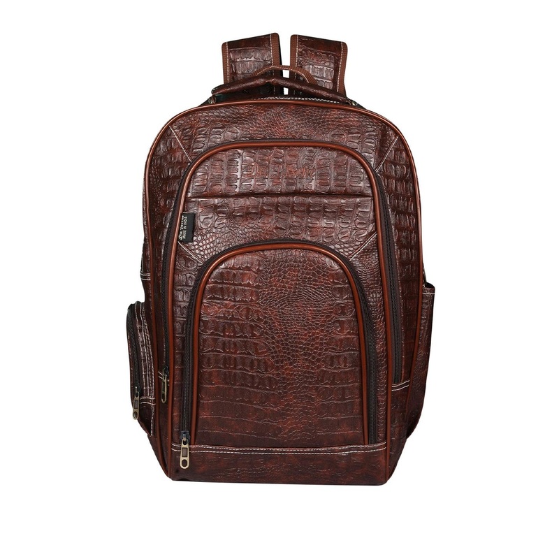 DATASCHE Unisex Brand Logo Leather Laptop Backpack