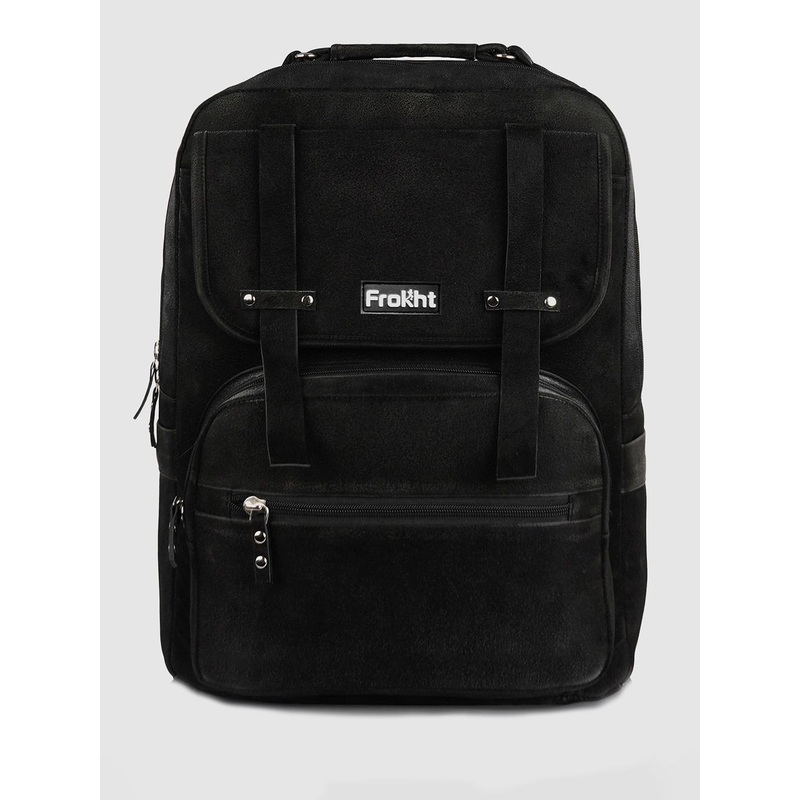 Frokht Unisex Self Design Zip Pocket Padded Shoulder Strap Backpack