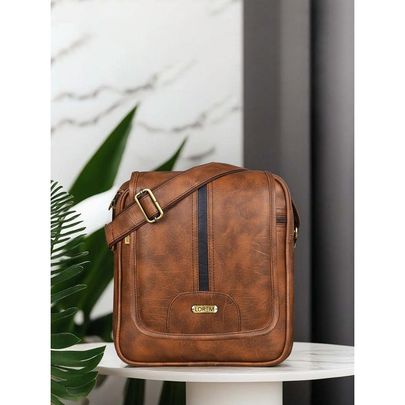 LOREM Men Tan Casual Faux Leather Cross Body Sling Bag