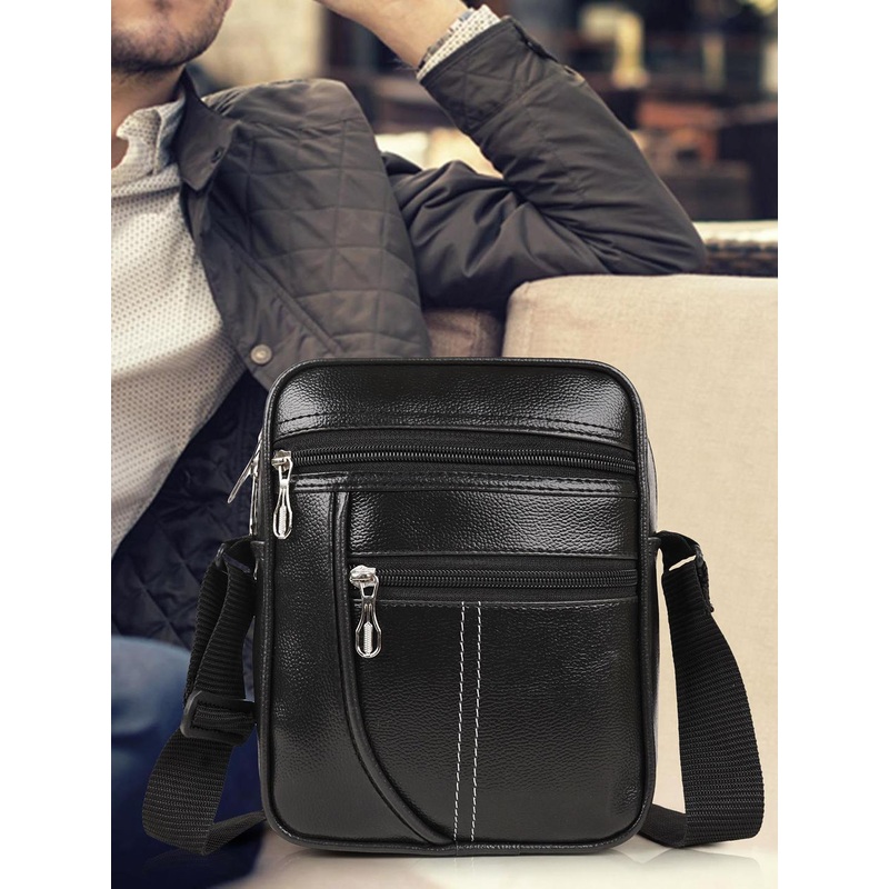 PARSLEY Men Solid Structured Leather Sling Bag