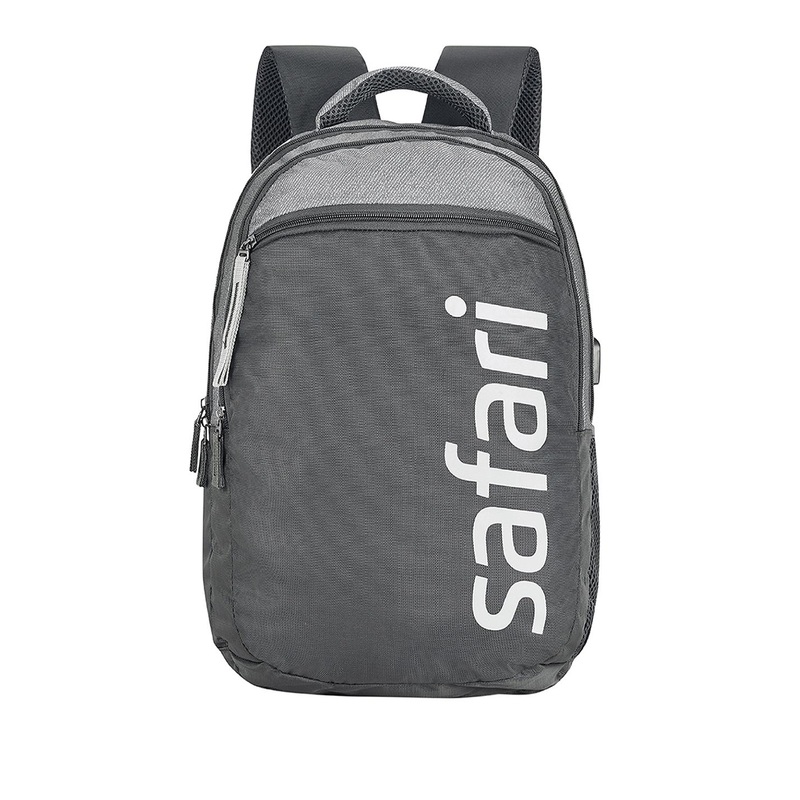Safari Unisex Grey & Blue Brand Logo Backpack