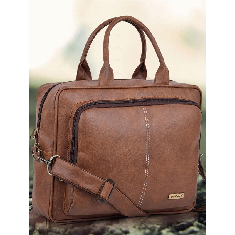 Veneer Unisex Tan Laptop  Messenger Bag