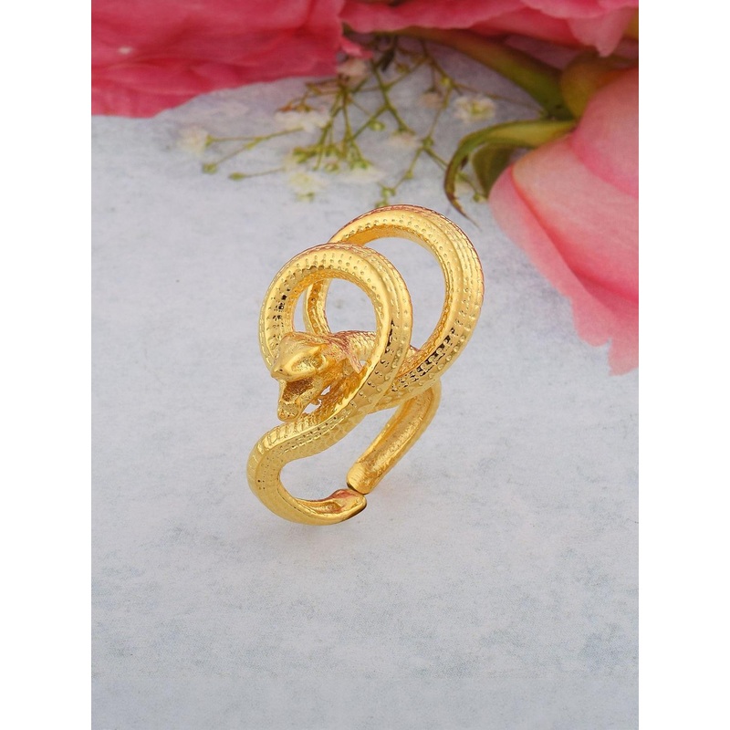 Brass Goldplated Adjustable Size Coiled Cobra Serpent Snake Fingerring