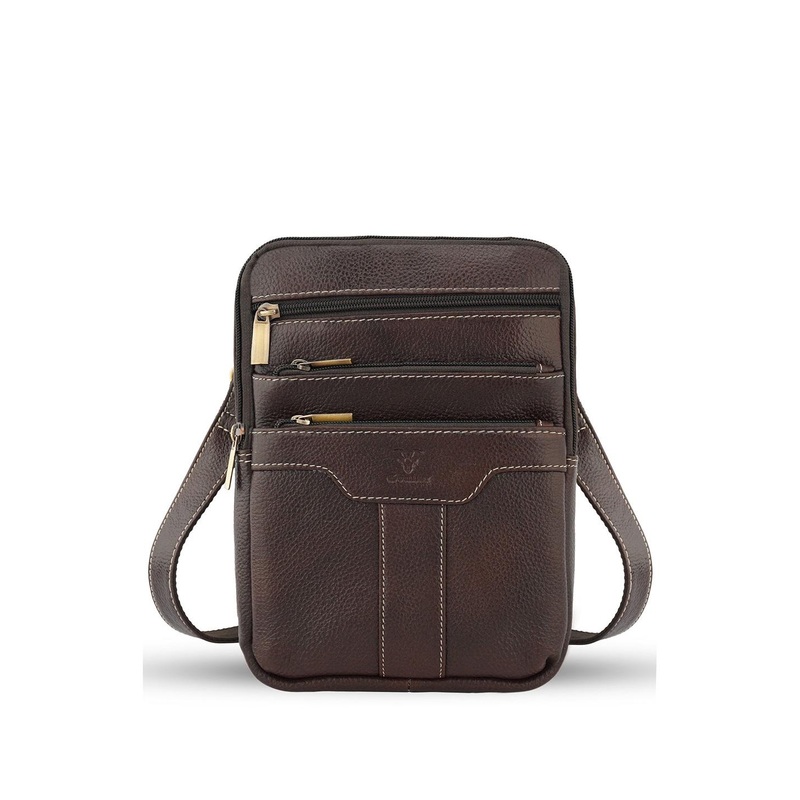 Goatter Unisex Textured Crossbody Zip Detail Leather Sling Bag