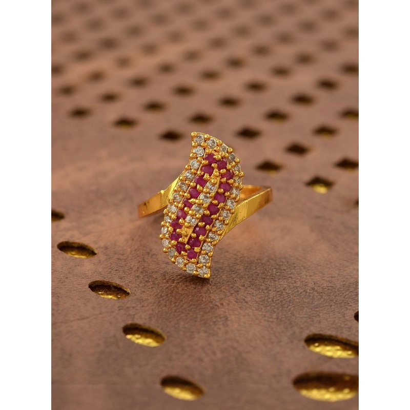 Gold plated Imitation Emerald & Ruby stylish finger ring