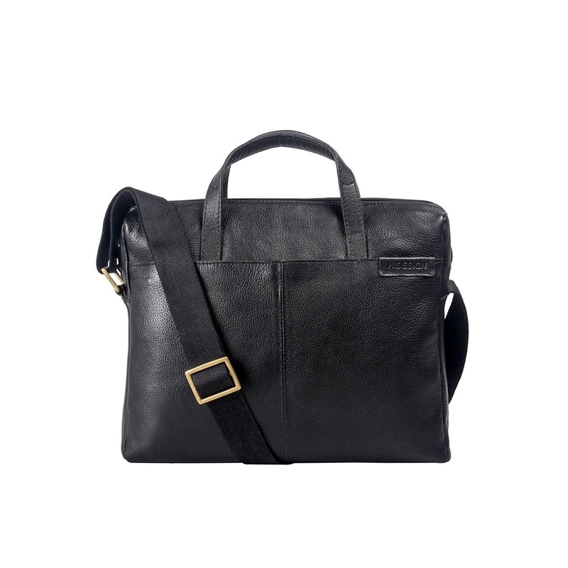 Hidesign Men Black Solid Leather Laptop Bag