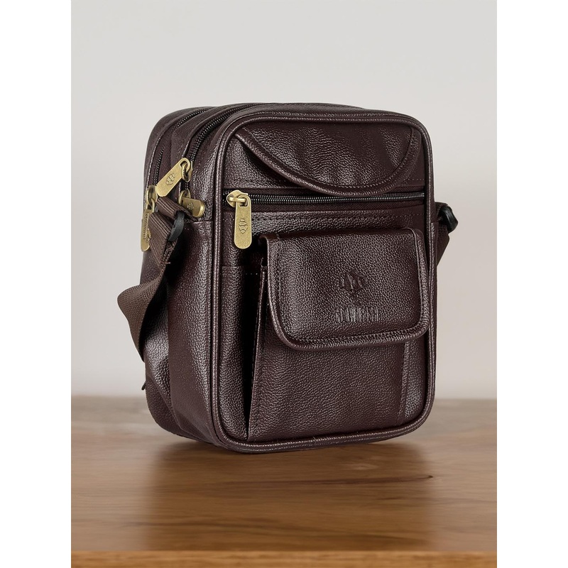 THE CLOWNFISH Mundane Unisex Brown Vegan Leather Textured Messenger Bag