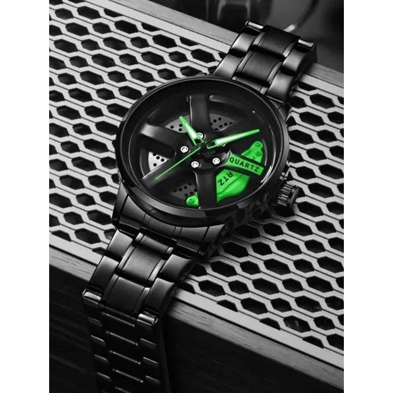Blutech Patterned Dial & Stainless Steel Bracelet Style Straps Analogue Watch 6WhlGrn_16