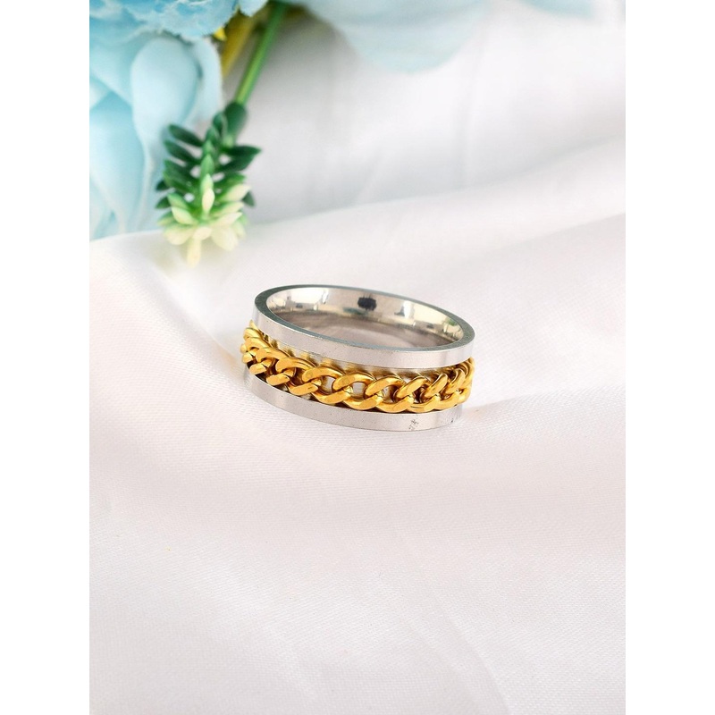 Brass Double colour gold plated dual tone Spinner finger ring challa