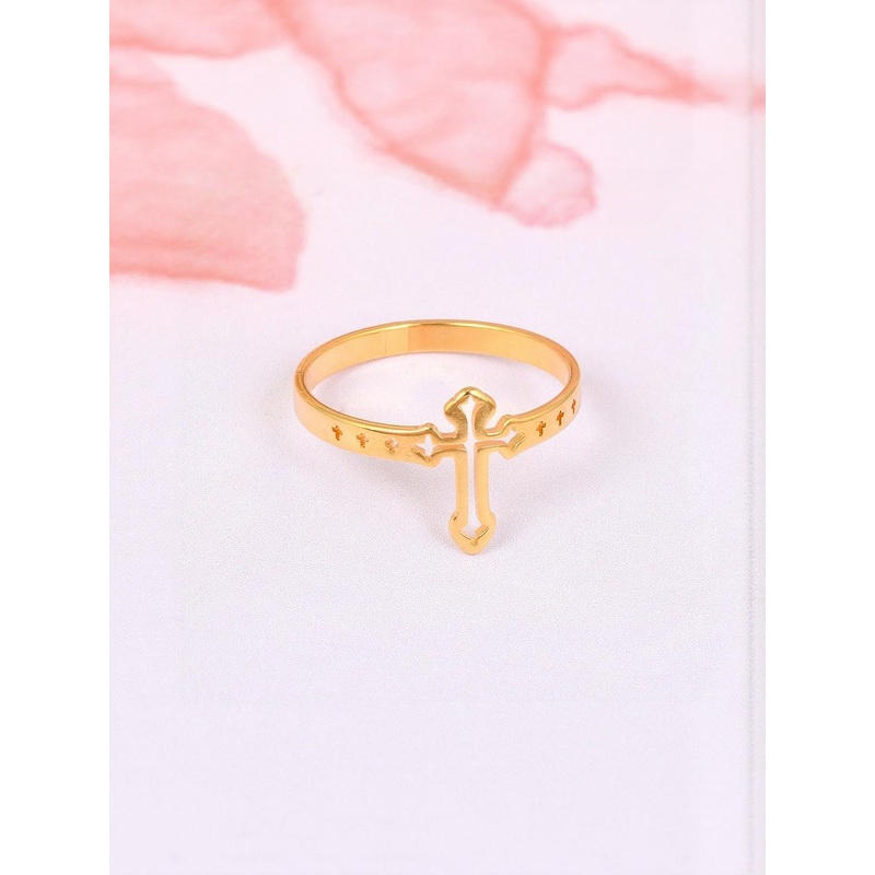 Brass Goldplated Jesus Crucifix Cross Fingerring Christian