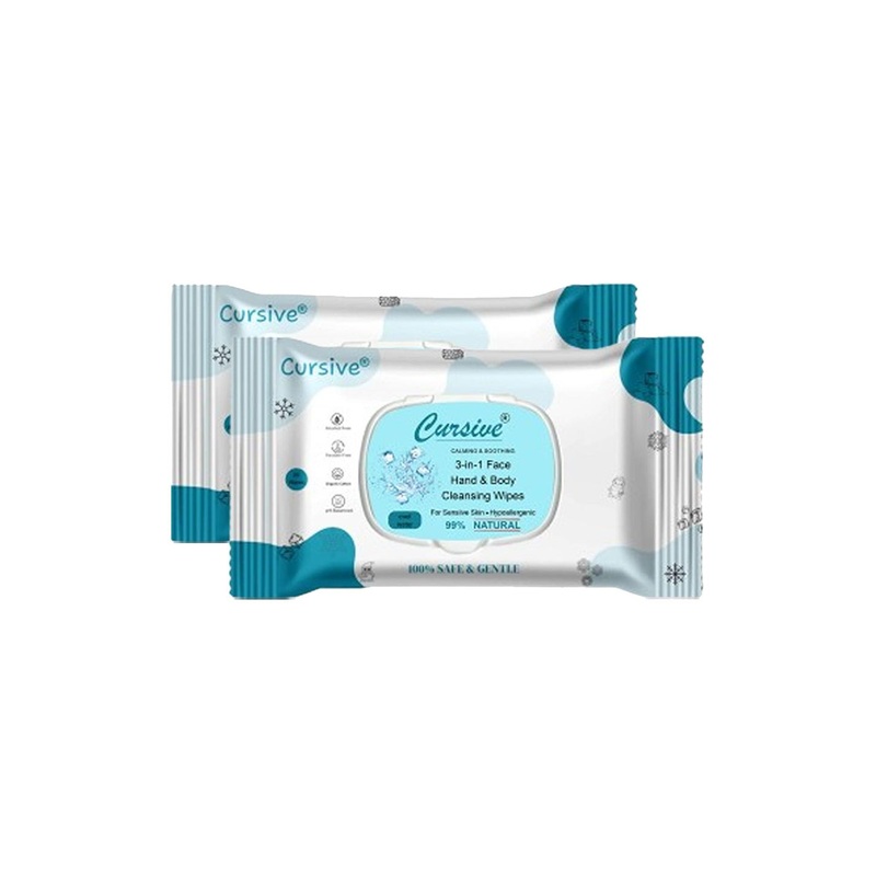 CURSIVE Set Of 2 Calming & Soothing Cleansing Wipes With Cool Water – 25 Pcs Each