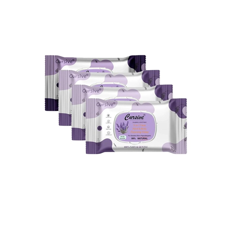 CURSIVE Set Of 4 French Lavender Face & Body Refreshing Wet Wipes – 25 Pcs Each