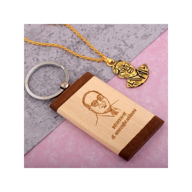 DZINETRENDZ Combo of Brass Gold plated Pendant and Wooden Baba Saheb Ambedkar Pendant
