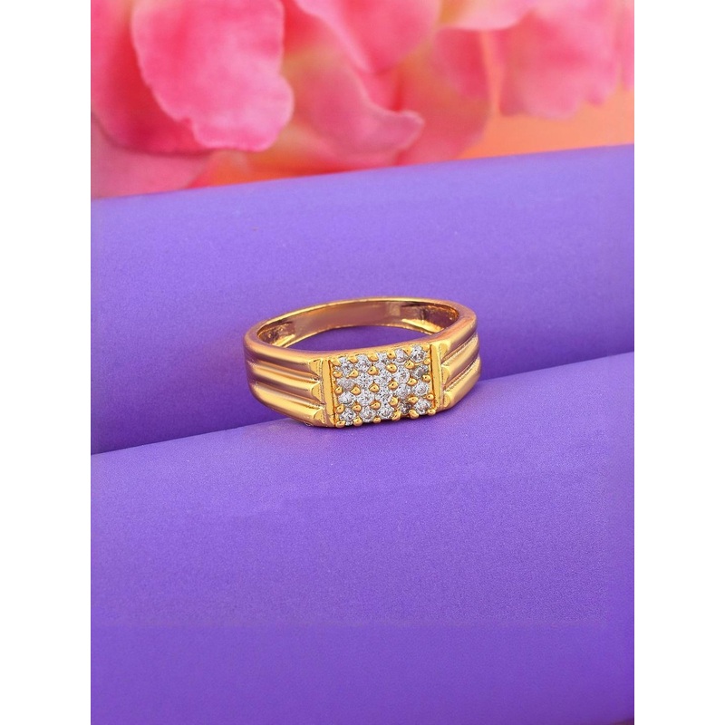 DZINETRENDZ Unisex Brass Gold-Plated Dimaond Luxe Fashion Stylish Fingerring