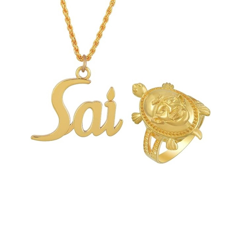 DZINETRENDZ Unisex Brass Gold-Plated Saibaba Pendant With Ring