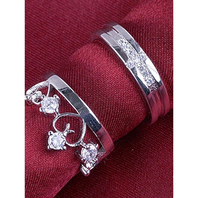 J.S ENTERPRISES Unisex Set of 2 Stainless Steel Artificial Stones Studded Finger Rings