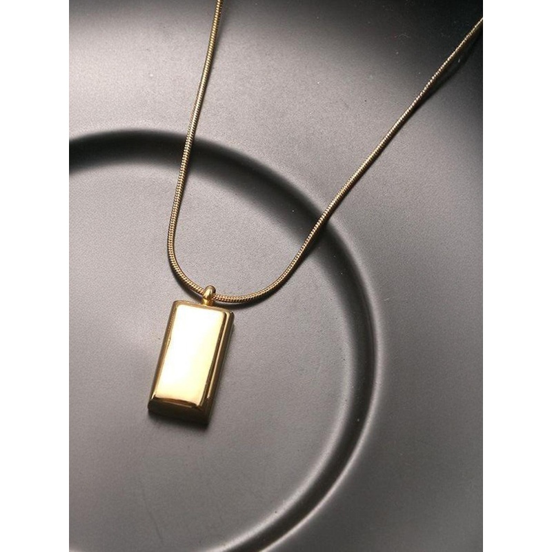 KPOP Men Stainless Steel Gold-Plated Rectangle Pendant With Chain
