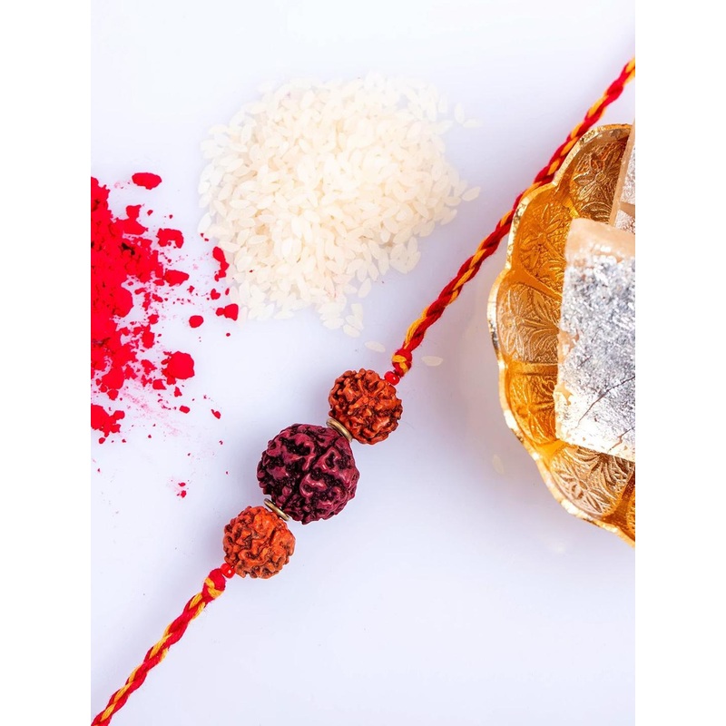 Look and Adorn Unisex Brown Rudraksha Rakhi