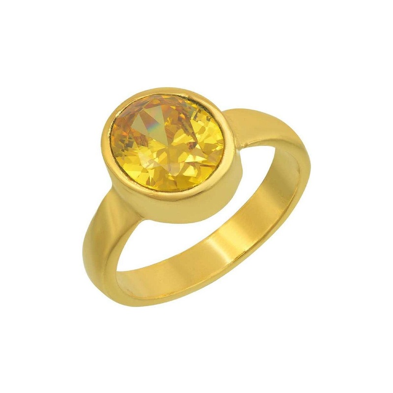 RAVIOUR LIFESTYLE Unisex Gold-Plated 7.25 Carat Yellow Sapphire Finger Ring