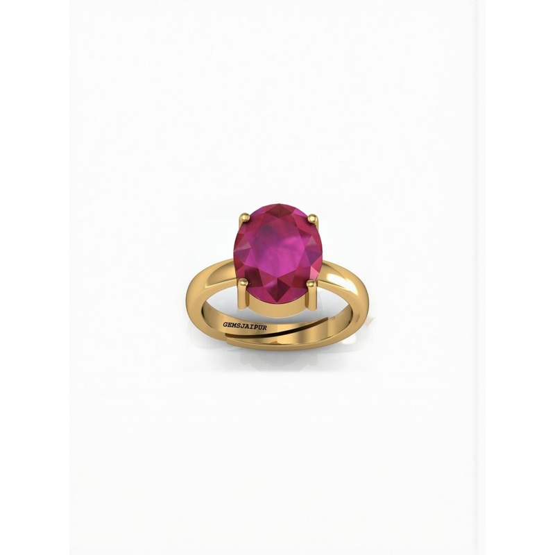 RAVIOUR LIFESTYLE Unisex Gold-Plated Ruby Manik Adjustable Panchdhatu 10.00 Carat Ring