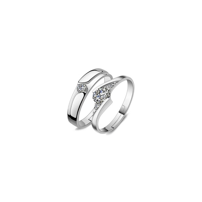 Teeragaj Unisex Set Of 2 Stainless Steel Stones Studded Finger Rings