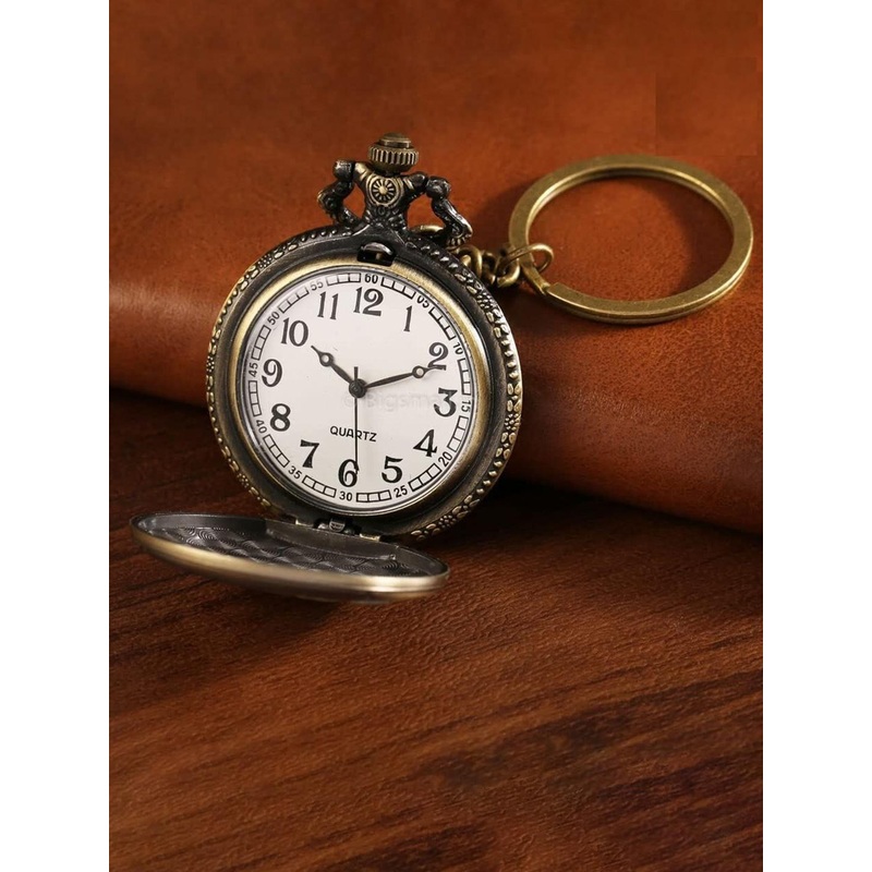 AUGEN Textured Premium Pocket Watch Design Flower 3 Retro Vintage Key Chain