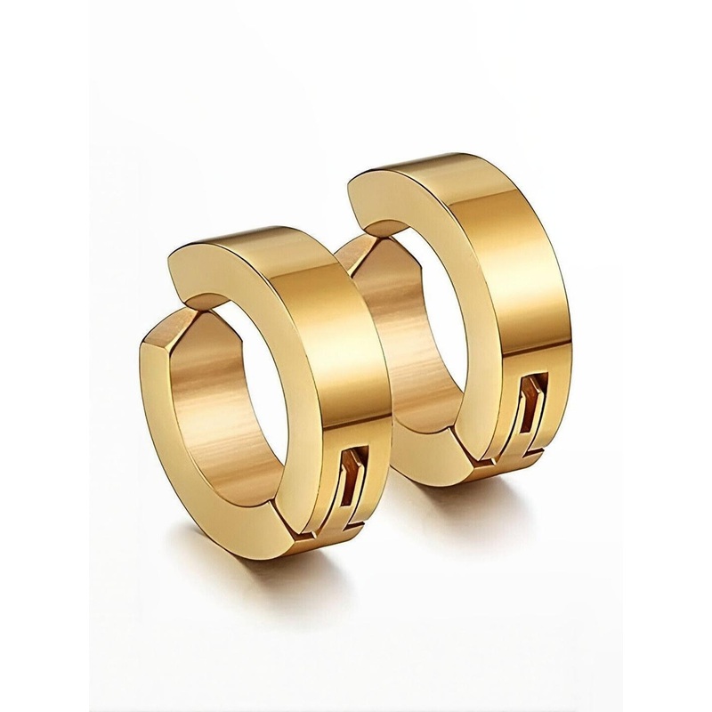 Crazy Queens Men Stainless Steel Gold-Plated Circular Shaped Hoop Earrings