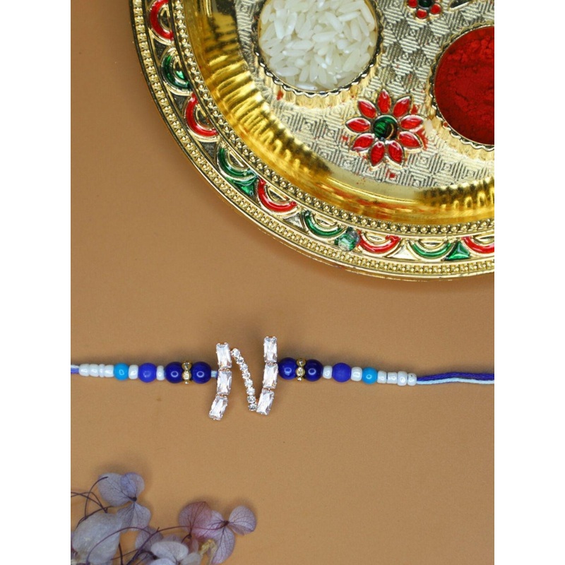 House of Pataudi Alphabet N Initial Rakhi With Roli Chawal & Greeting card