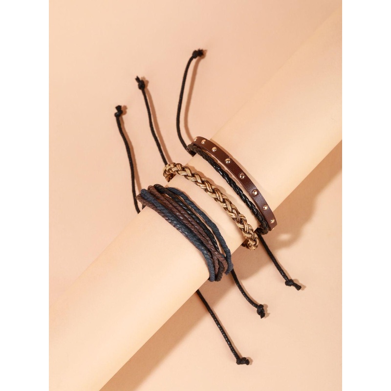 KPOP Men Set Of 3 Leather Wraparound Bracelets