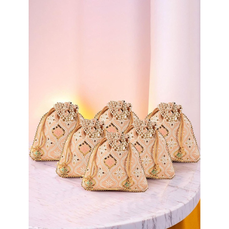 Kuber Industries Set Of 6 Floral Embroidered Potli Clutch