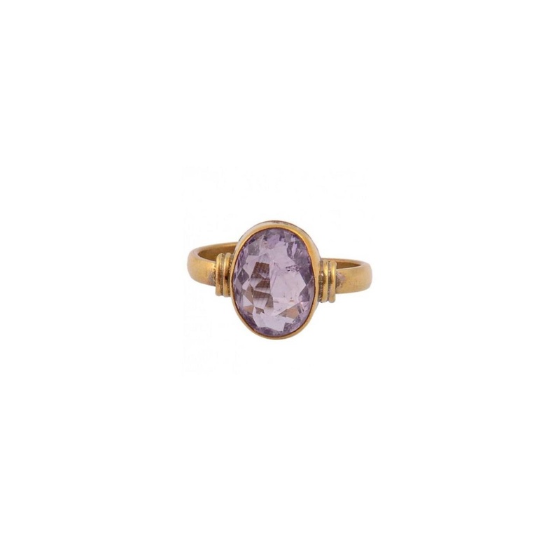 RAVIOUR LIFESTYLE Unisex Gold-Plated Amethyst Stone Studded Finger Ring
