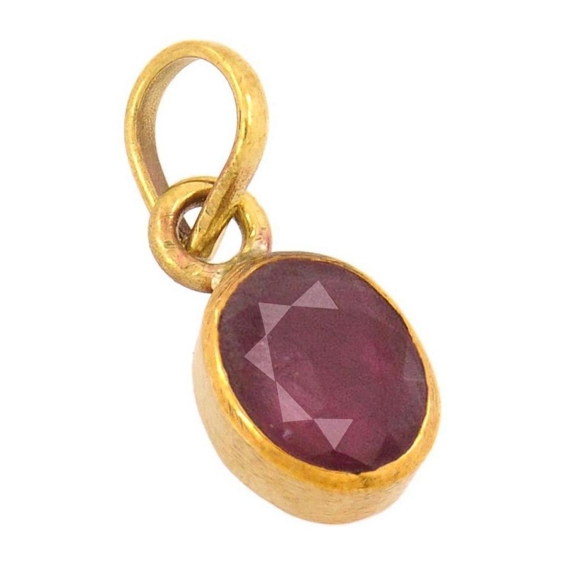 RAVIOUR LIFESTYLE Unisex Gold-Plated Ruby Gemstone Studded Oval Pendants