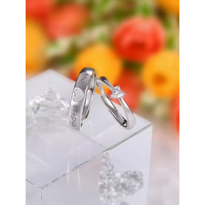 Teeragaj Set Of 2 Stone-Studded Heart Wrap Adjustable Finger Rings