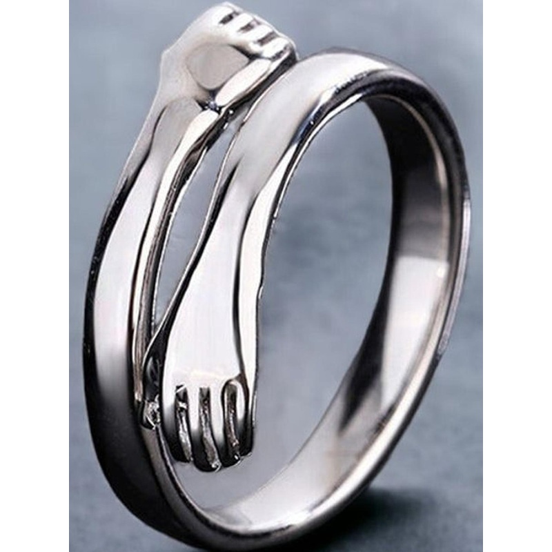 Teeragaj Stainless Steel Hug Hands Adjustable Finger Ring